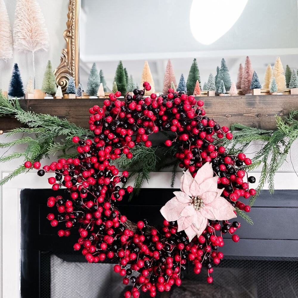23” artificial crabapple cranberry Christmas grapevine wreath festive holiday